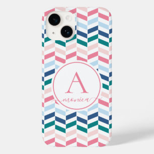 Moderne pasteelkleuren Geometrische Chevron Monogr Case-Mate iPhone 14 Hoesje