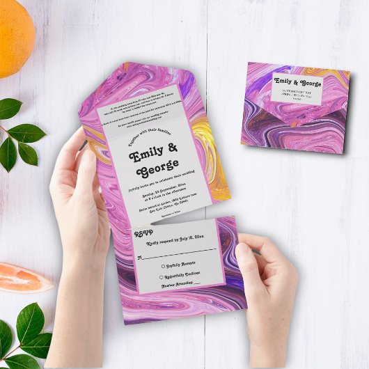 Moderne pasteelkleurige galaxy Abstracte bruiloft All In One Uitnodiging