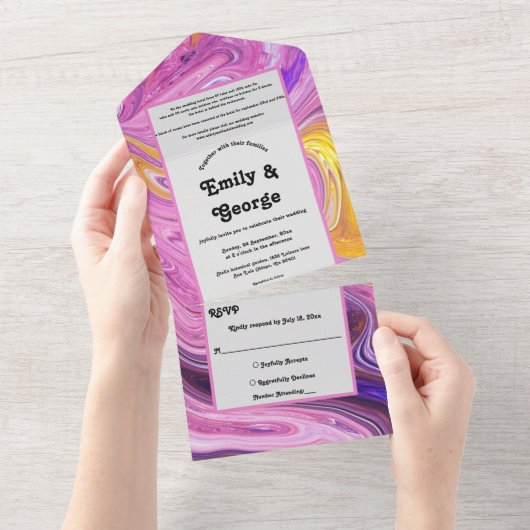 Moderne pasteelkleurige galaxy Abstracte bruiloft All In One Uitnodiging (Afscheurbaar)