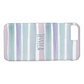 Moderne pasteelWaterverf Stripes monogram naam Case-Mate iPhone Case (Achterkant (Horizontaal))