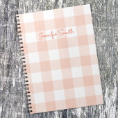 Moderne pasteitekoraal en witte gingham check notitieboek
