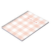 Moderne pasteitekoraal en witte gingham check notitieboek (Linkerzijde)