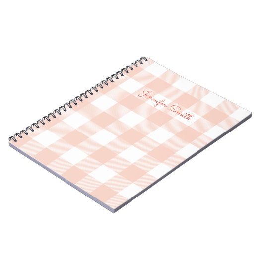 Moderne pasteitekoraal en witte gingham check notitieboek (Linkerzijde)