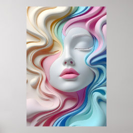 Moderne Pastel Abstract 3D Gezichtskunst Poster