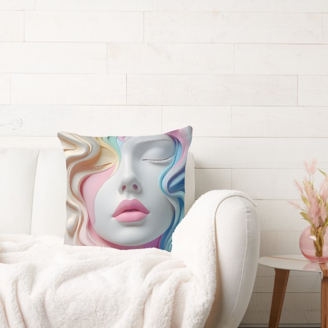 Moderne Pastel Abstracte 3D Gezichtskunst Worp Kus Kussen (Bank)