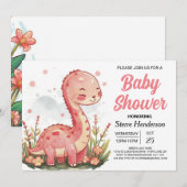 Moderne pastel afdrukbare dinosaurus meisje Baby s Kaart (Voorkant / Achterkant)