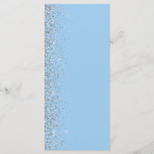 Moderne Pastel Baby Blauw Zilver Glitter Bruiloft Menu (Achterkant)