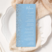 Moderne Pastel Baby Blauw Zilver Glitter Bruiloft Menu