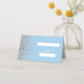 Moderne Pastel Babyblauw Zilveren Glitter Bruiloft Plaatskaartje (Voorkant)