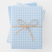 Moderne Pastel Blauw Gingham Wrapping Papier Blade Inpakpapier Vel (In situ)