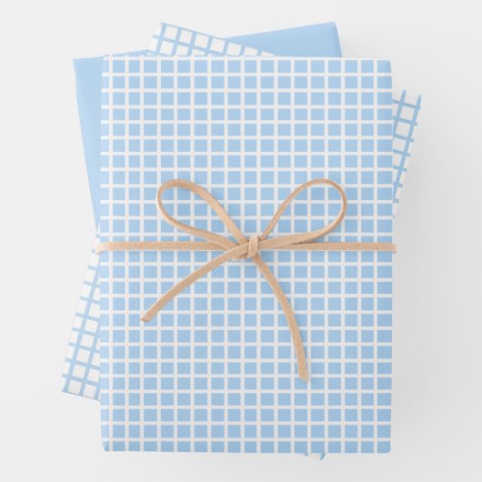 Moderne Pastel Blauw Gingham Wrapping Papier Blade Inpakpapier Vel (In situ)