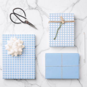 Moderne Pastel Blauw Gingham Wrapping Papier Blade Inpakpapier Vel