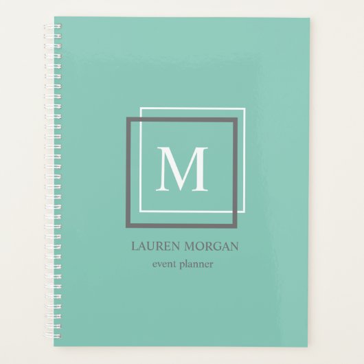 Moderne Pastel Blauw Monogram Gepersonaliseerde Pl Planner (Voorkant)