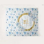 Moderne Pastel Blauw Sweet 16 Gouden Glitter Achte Wandkleed (Voorkant (horizontaal))