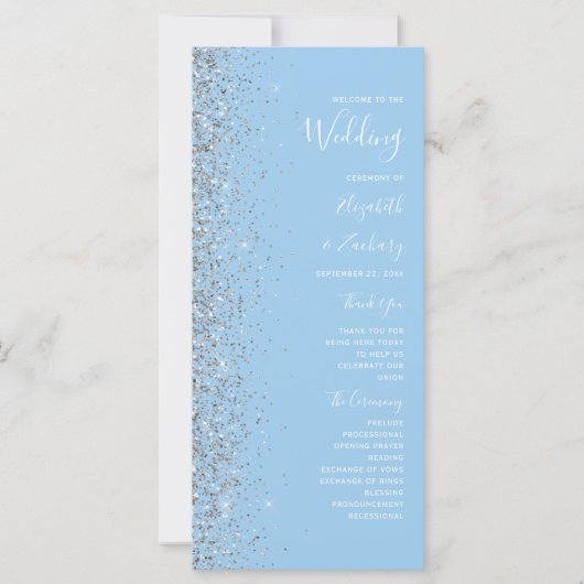 Moderne Pastel Blauw Zilveren Glitter Bruiloft (Voorkant)