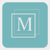 Moderne Pastel Blauwe en Witte Monogram Sticker (Voorkant)