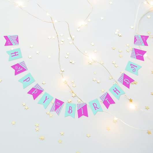 Moderne pastel Blauwgroen roze strepen Vlaggetjes