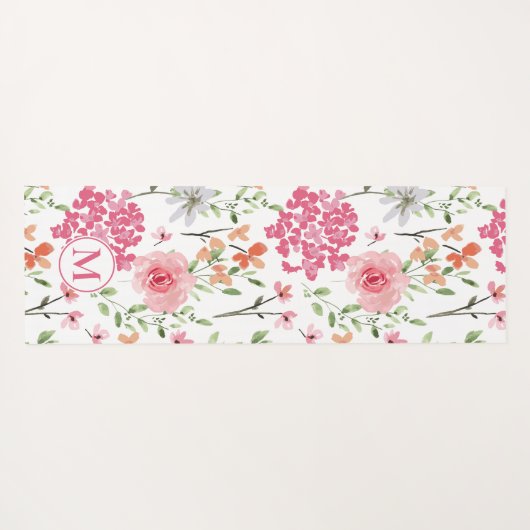 Moderne Pastel Bloemen Waterverf Monogram Aangepas Yogamat (Achterkant (horizontaal))