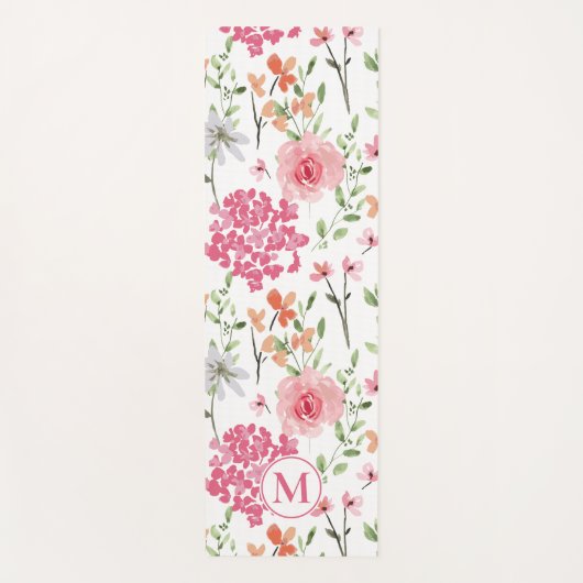 Moderne Pastel Bloemen Waterverf Monogram Aangepas Yogamat (Voorkant)
