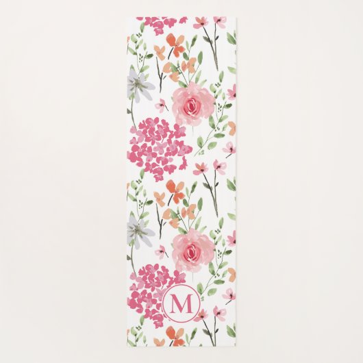 Moderne Pastel Bloemen Waterverf Monogram Aangepas Yogamat (Achterkant)