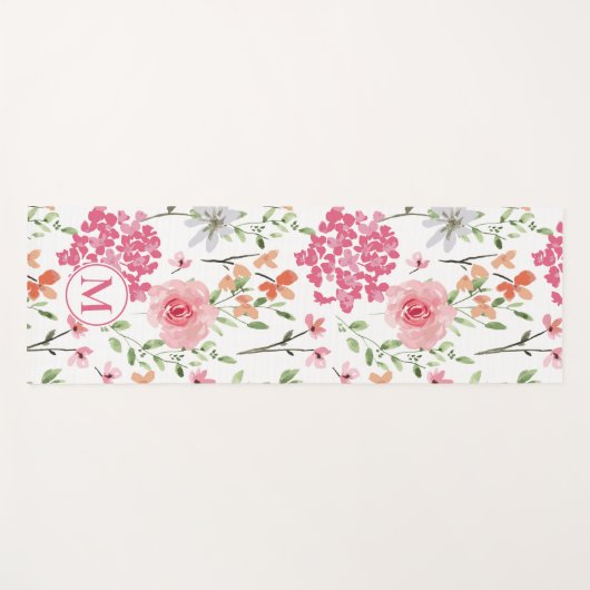 Moderne Pastel Bloemen Waterverf Monogram Aangepas Yogamat (Voorkant (horizontaal))