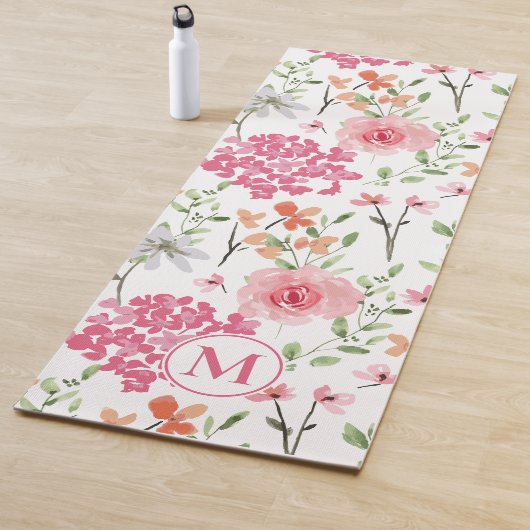 Moderne Pastel Bloemen Waterverf Monogram Aangepas Yogamat (In situ)