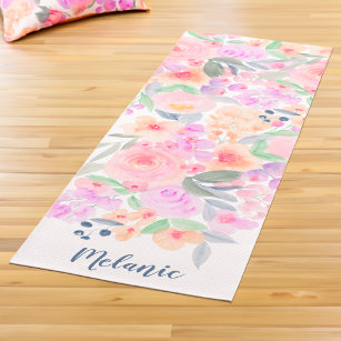 Moderne pastel bloemennaam waterverf monogram yogamat