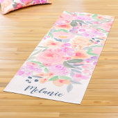 Moderne pastel bloemennaam waterverf monogram yogamat