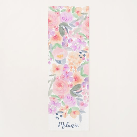 Moderne pastel bloemennaam waterverf monogram yogamat (Voorkant)