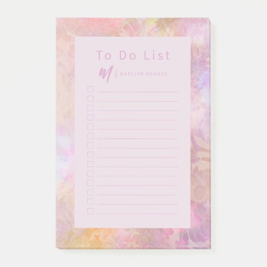 Moderne Pastel Bloemige Monogram Post-it® Notes (Voorkant)