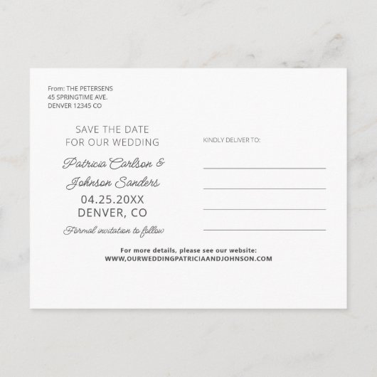 Moderne pastel bloemlijn tekening foto bruiloft aankondigingskaart (Achterkant)