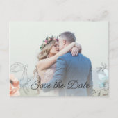 Moderne pastel bloemlijn tekening foto bruiloft aankondigingskaart (Voorkant)
