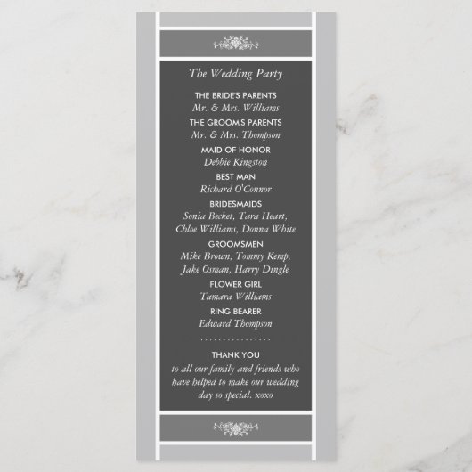 Moderne Pastel Blok - Zilver Grijs - Trouwen Programmakaart (Achterkant)