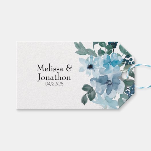Moderne Pastel Blue Rozen Floral Wedding Gift Labe Cadeaulabel (Voorkant (Horizontaal))