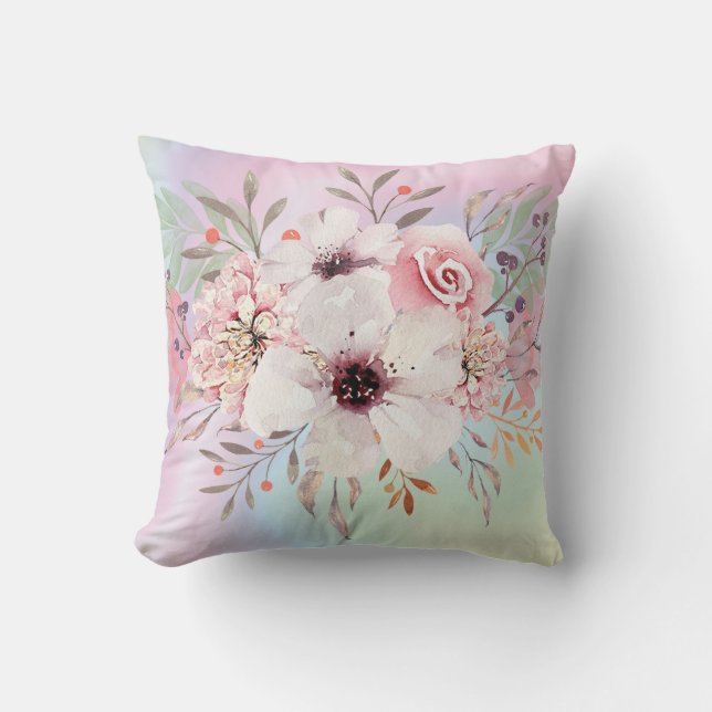 Moderne Pastel Blush Roze Waterverf Bloemstuk  Kussen (Voorkant)
