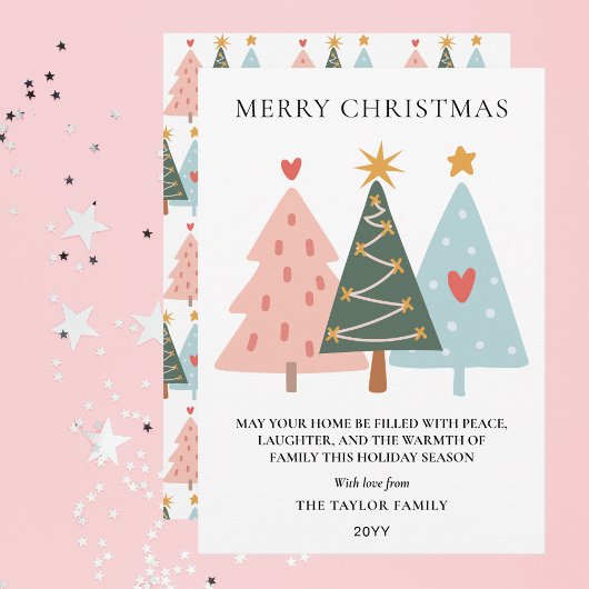 Moderne Pastel Boho Kerstbomen Feestdagenkaart