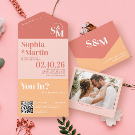 Moderne Pastel Bright Perzik en Koraal Foto Bruilo All In One Uitnodiging