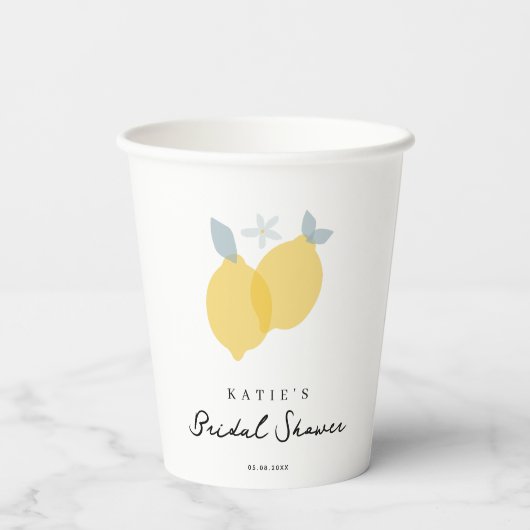 Moderne Pastel Citroen Bruiloftsontbijt  Papieren Bekers (Achterkant)