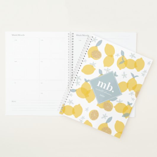 Moderne Pastel Citrus Citrus Lemons Monogram Afspr Planner (Display)