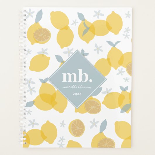 Moderne Pastel Citrus Citrus Lemons Monogram Afspr Planner (Voorkant)