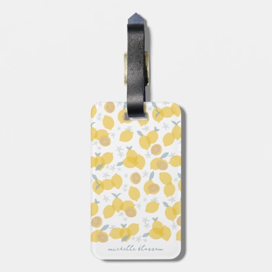 Moderne Pastel Citrus Citrus Lemons Patroon Aangep Bagagelabel (Achterkant verticaal)