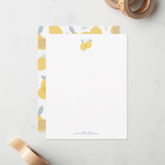 Moderne Pastel Citrus Citrus Lemons Patroon Aangep Notitiekaartje (Voorkant / Achterkant in situ)