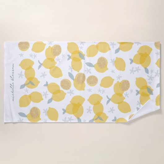 Moderne Pastel Citrus Citrus Lemons Patroon Aangep Strandlaken (Voorkant)