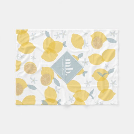 Moderne Pastel Citrus Citrus Lemons Patroon Monogr Fleece Deken (Voorkant (Horizontaal))