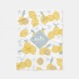 Moderne Pastel Citrus Citrus Lemons Patroon Monogr Fleece Deken