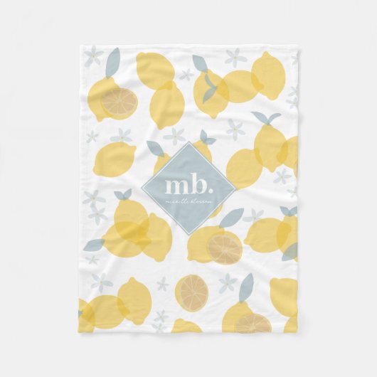 Moderne Pastel Citrus Citrus Lemons Patroon Monogr Fleece Deken (Voorkant)
