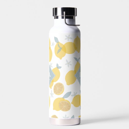 Moderne Pastel Citrus Citrus Lemons Patroon Monogr Waterfles (Links)
