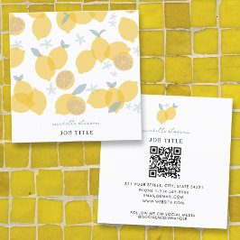 Moderne pastel citrus citruscitroenen QR-code Vierkante Visitekaartje