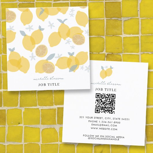 Moderne pastel citrus citruscitroenen QR-code Vierkante Visitekaartje
