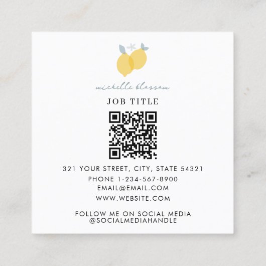 Moderne pastel citrus citruscitroenen QR-code Vierkante Visitekaartje (Achterkant)